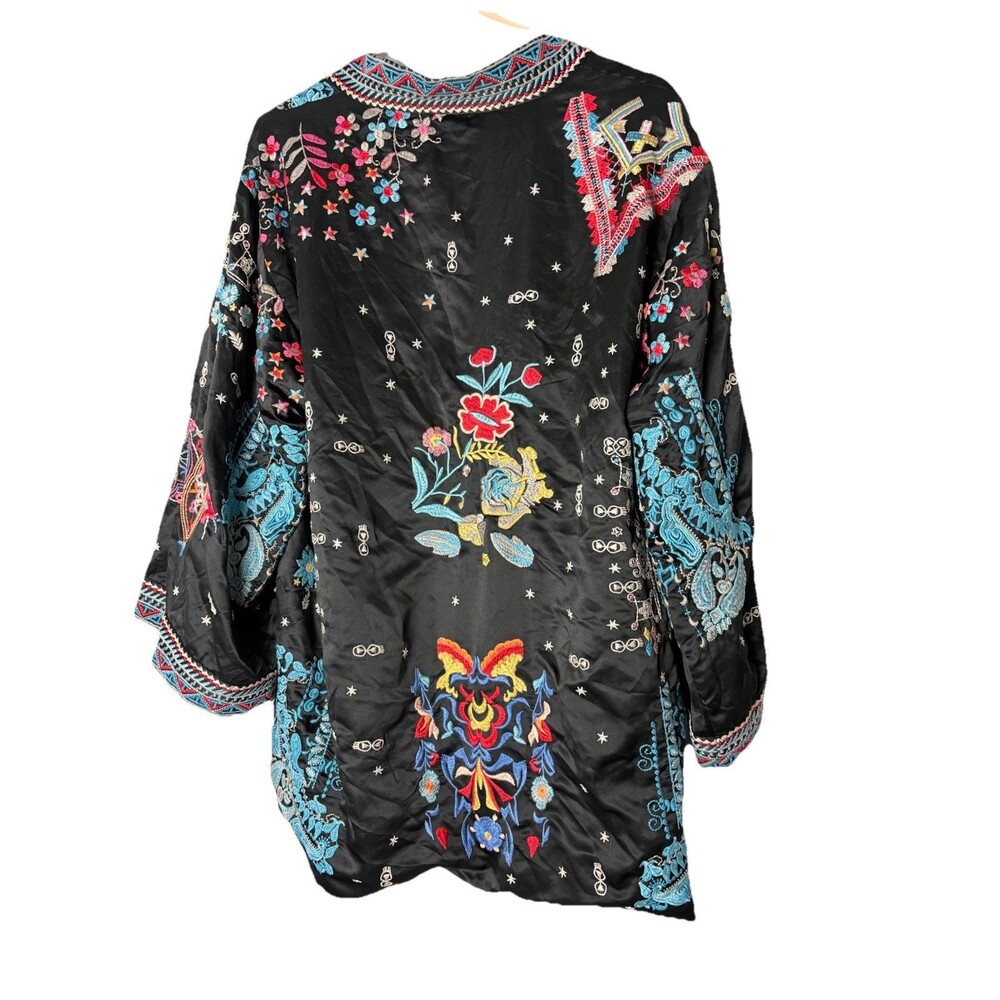 Johnny Was Azul Black Velvet Reversible Rayon Holiday Flowers Embroidery XL Mint